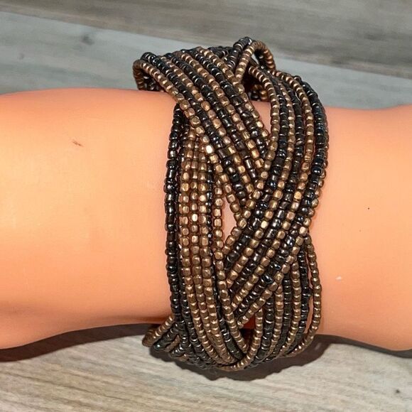 Beaded Wrap Bracelet Lot Women’s Brown And Turquoise Cuff Woven Bangle Bohemian - Picture 5 of 6